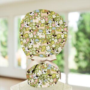 Dogs & Flowers Ponytail Scrub Cap~  Surgical Hat, OR, CNA, MD, Gifts.